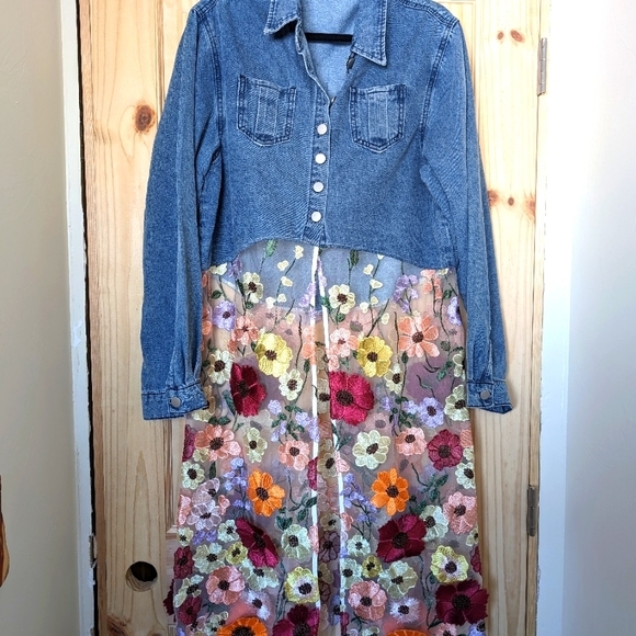 UNIONBAY Jackets & Blazers - Denim Floral Maxi Shirt fits like L/XL